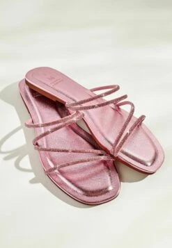 Next Forever Comfort Embellished Glittery Asymmetrical Strappy- Sandalias Planas - Pink -Mundo De Zapatos 70428147b04040c58b15ae5ccd8c5834