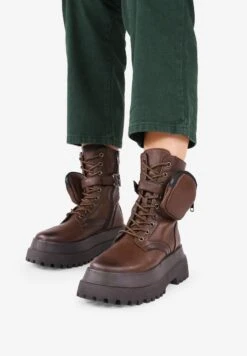 Botines Con Cordones - Marron